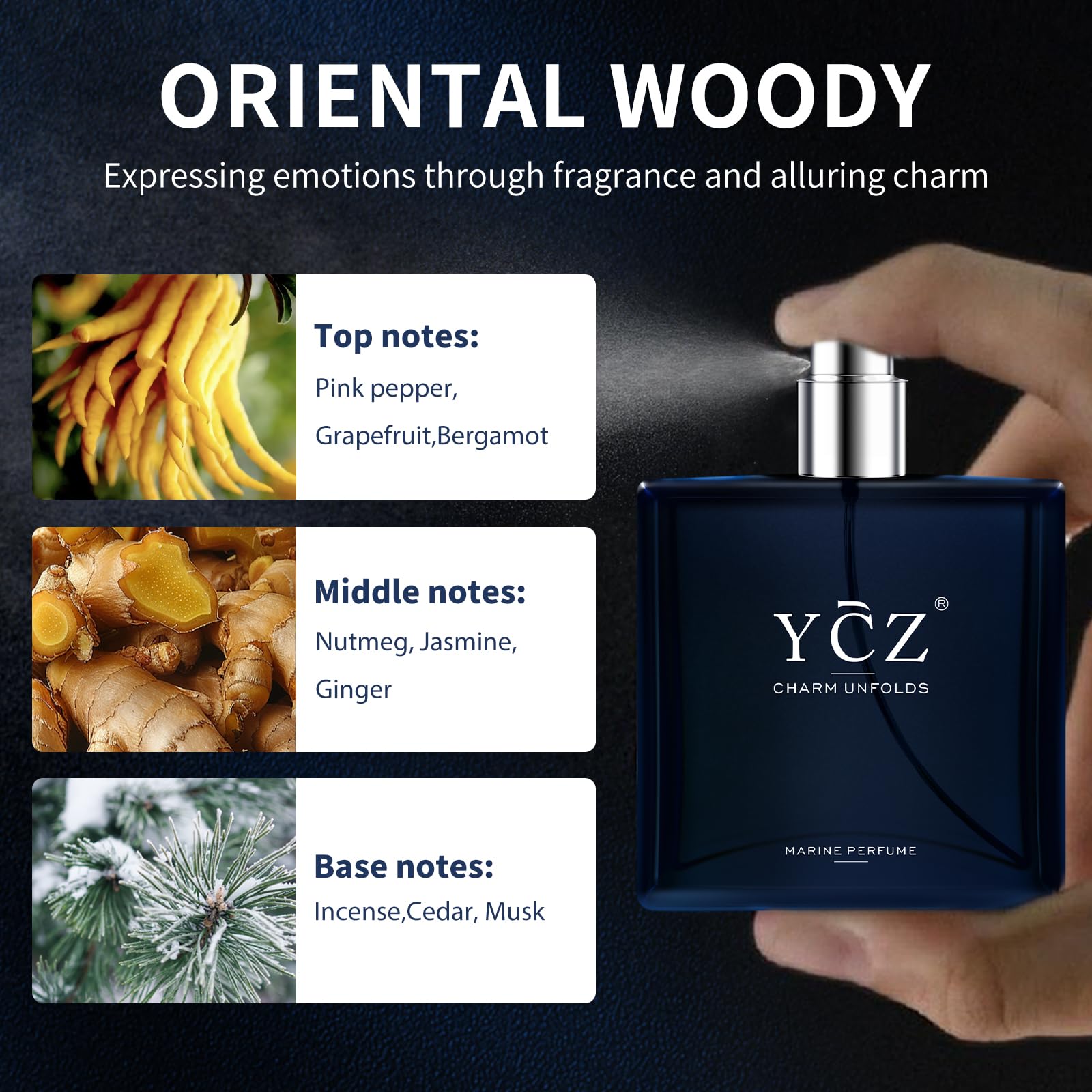 YCZ Charm Unfolds long-lasting fragrance promise with premium ingredients.