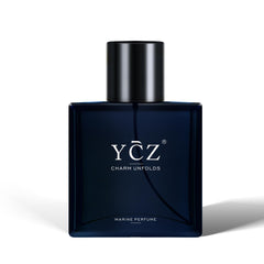 YCZ Charm Unfolds marine perfume bottle showcases ocean-inspired scent for modern gentlemen.