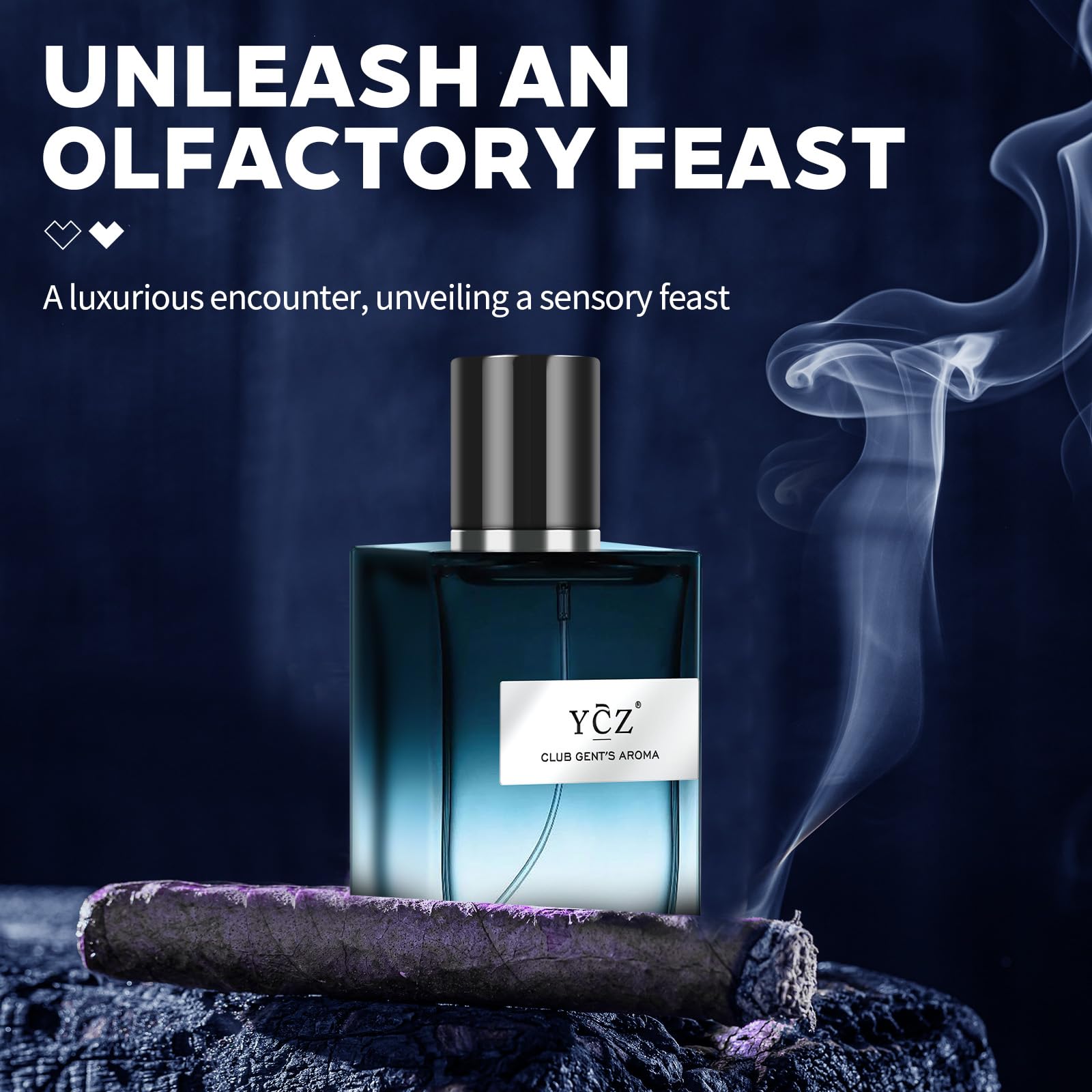 Ycz Club Gent's Aroma packaging showcases black box and blue-glass bottle signaling elegant gifting