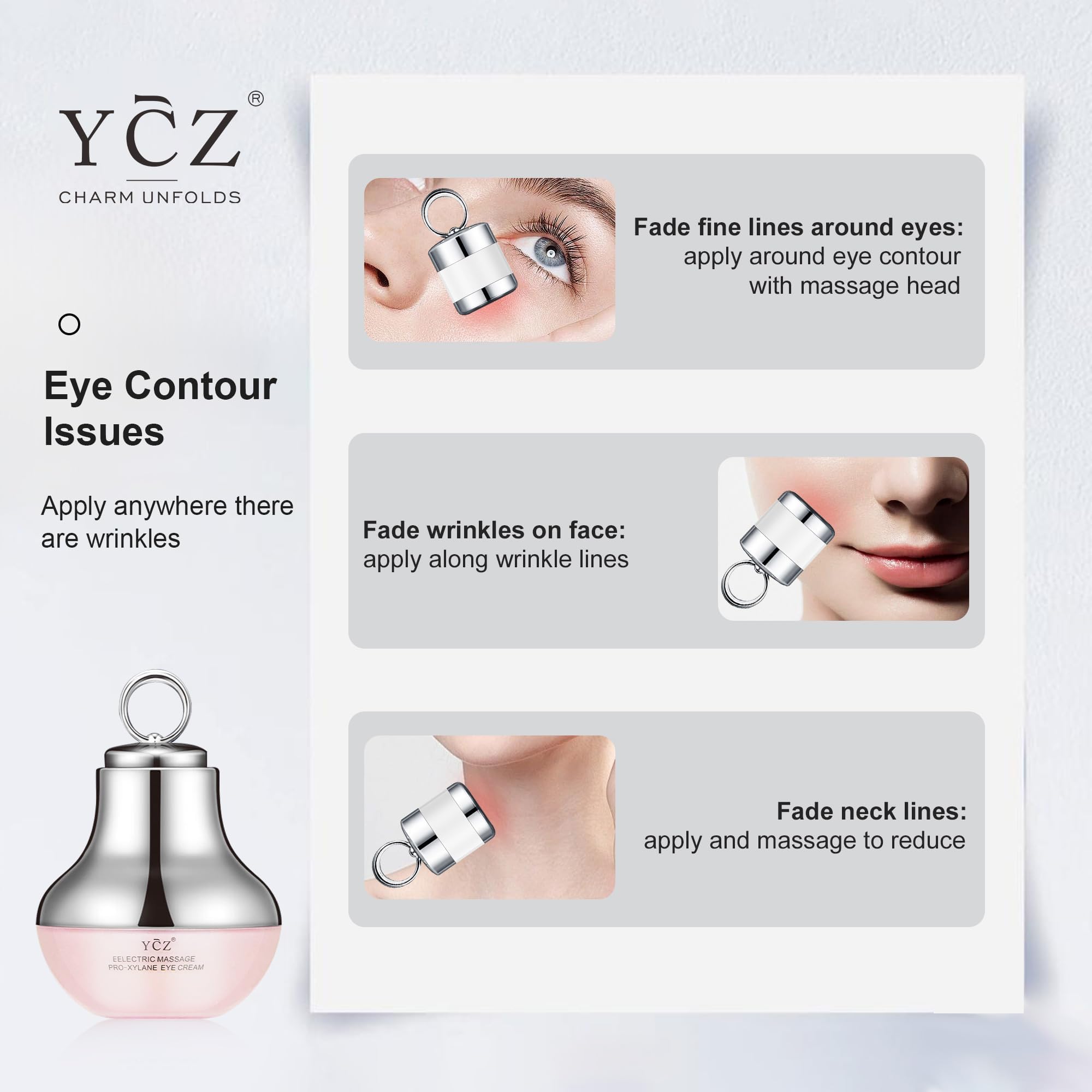 Ycz moisturizing effect close-up signals deeper hydration for tired-looking eyes.