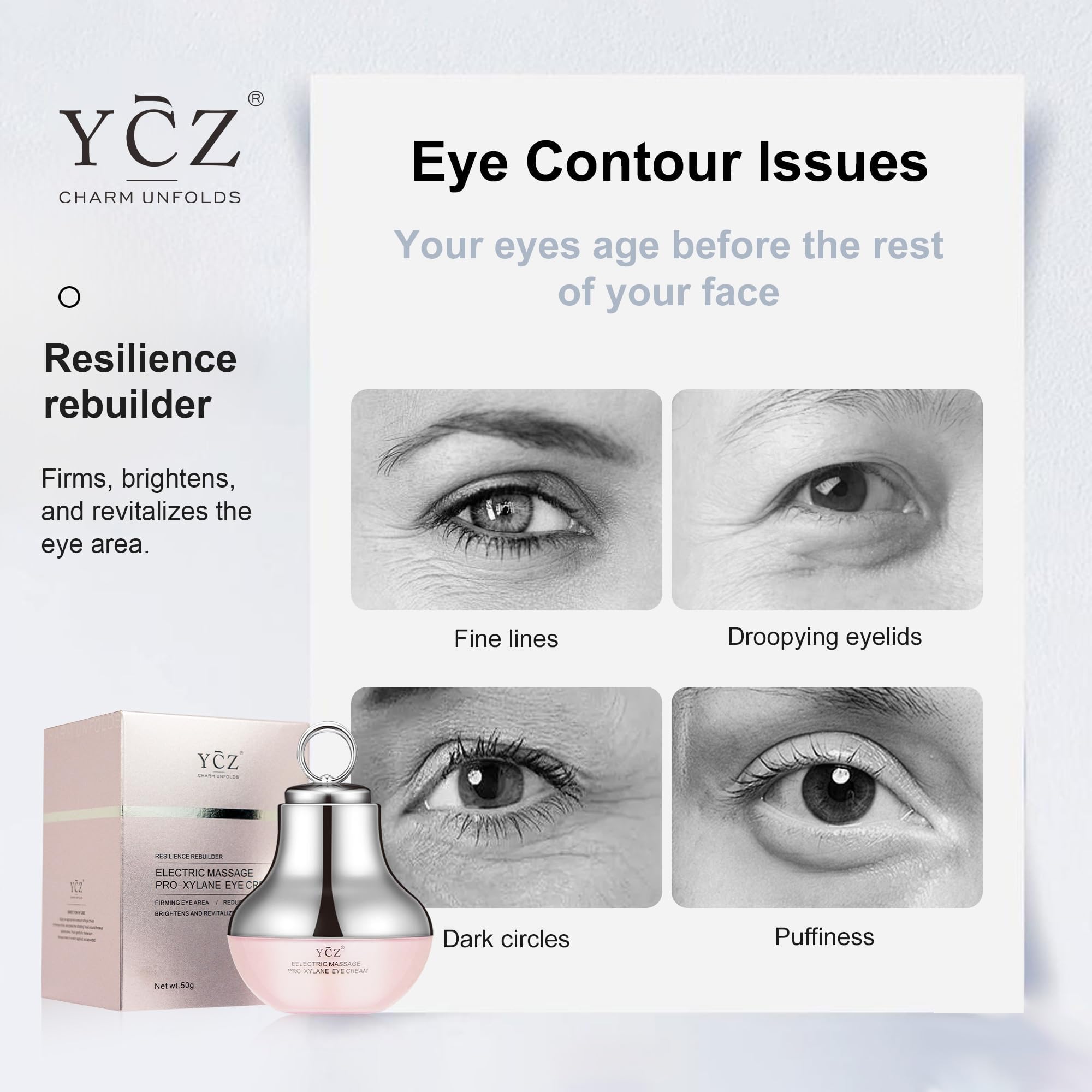 Ycz eye cream massaged from inner to outer corner for smoother eye area.