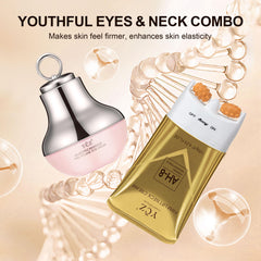 YCZ Neck-Eye Care Tightening Set application close-up shows soothing, hydrating texture for eyes and neck.