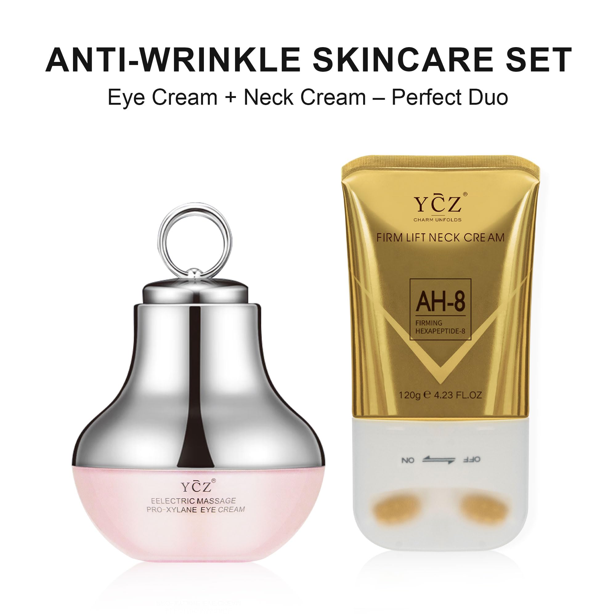 YCZ Neck-Eye Care Tightening Set neck-area tightening view suggests firmer-looking neck skin.