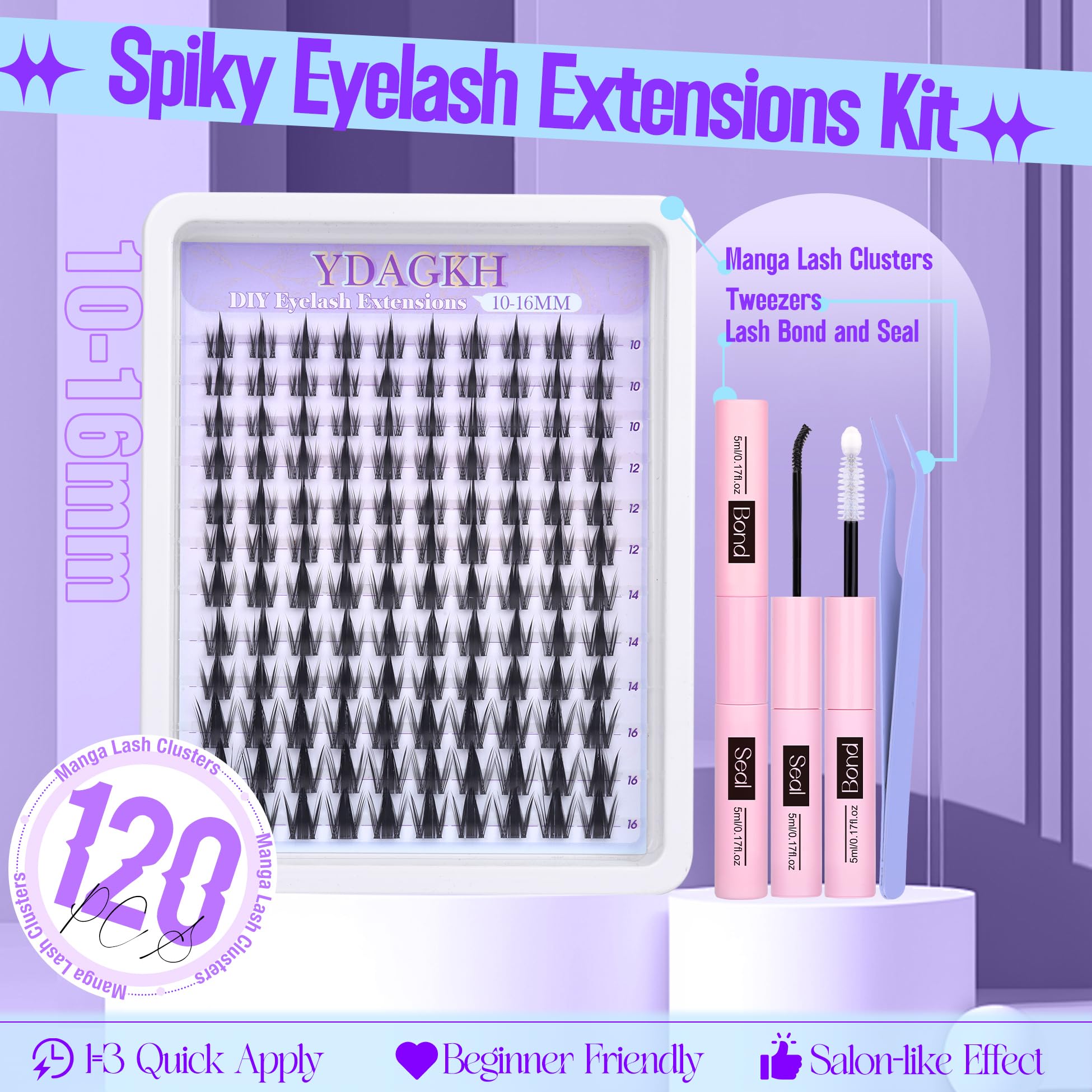 YDAGKH Spiky Clusters Eyelashes kit demonstrates textured bold DIY lashes