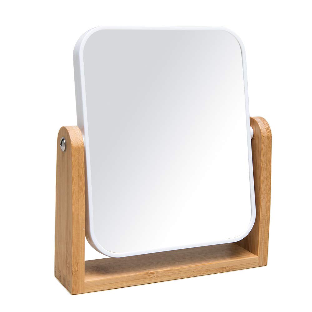YEAKE vanity makeup mirror with bamboo stand for daily grooming