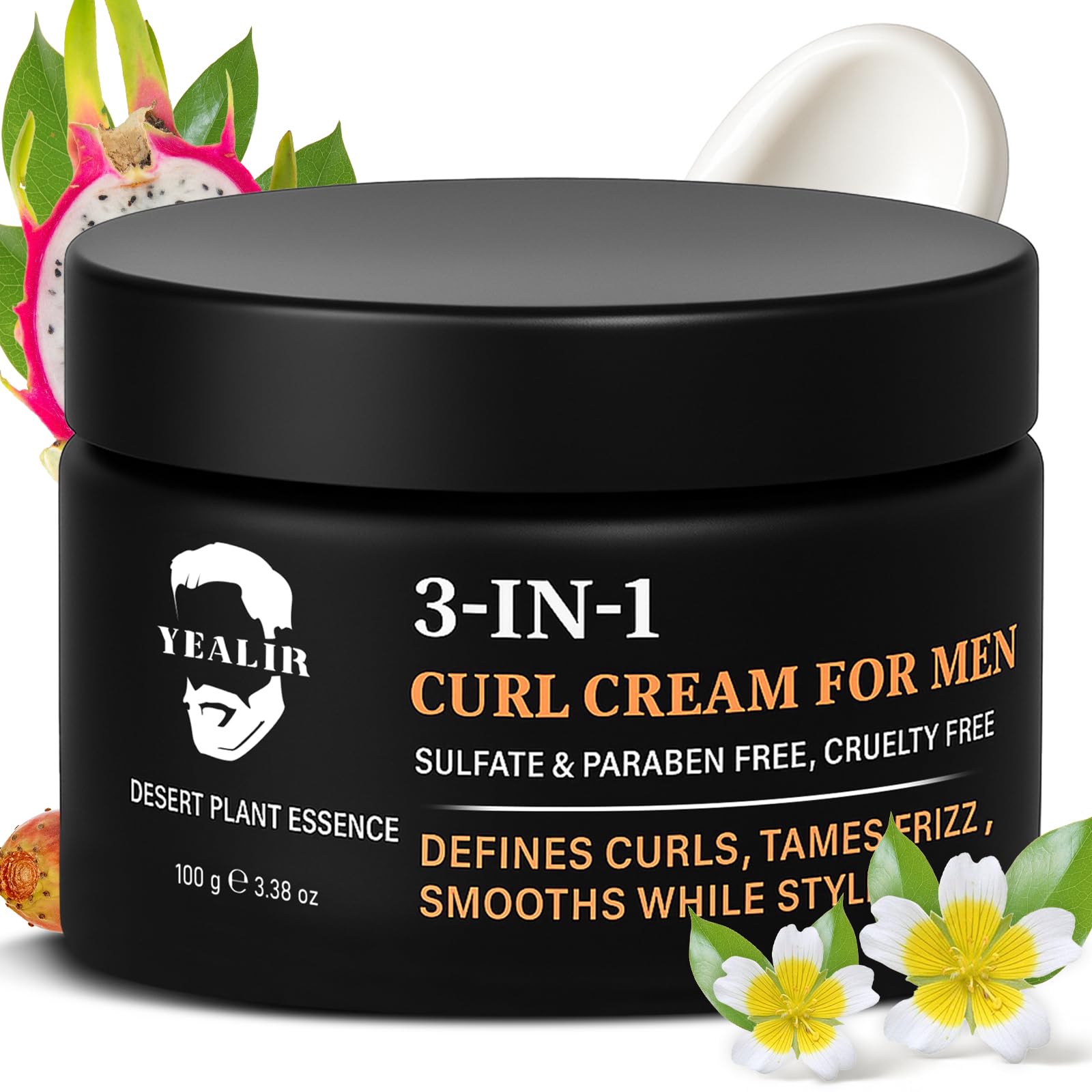 YEALIR 3in1 curl cream men tube front offers lightweight curl definition.
