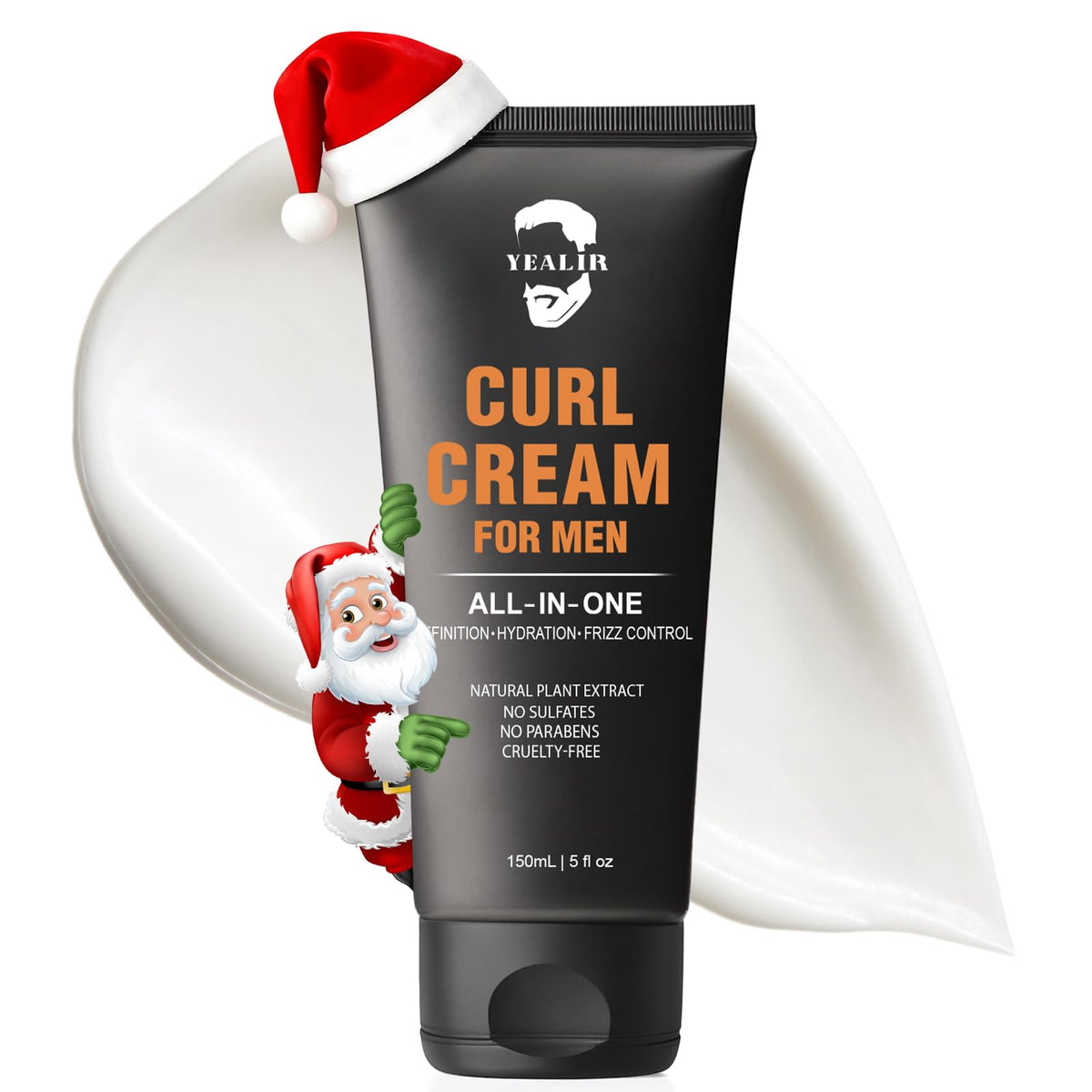 YEALIR Curl Cream for Men 5oz bottle showcasing lightweight definition and sulfate-free formula.
