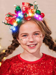 Yean Christmas Balls Headband front view with red bow for festive styling.