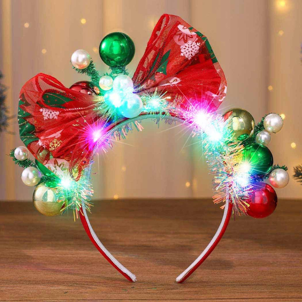 Yean Christmas Balls Headband side view highlighting colorful balls and tinsel.