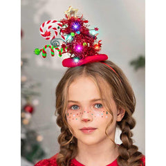 Yean Christmas Tree Headband Green Flash material closeup highlights soft, comfortable wearable design.