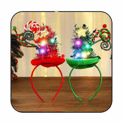Yean Christmas Tree Headband Light Up on wearer provides festive glow for holiday party photos.