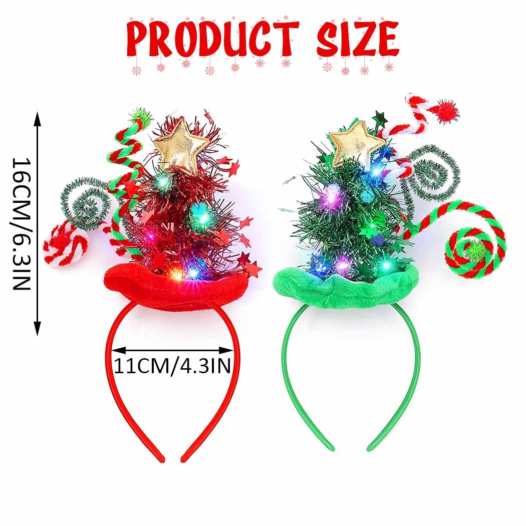 Yean Christmas Tree Headband Tinsel Glow Effect demonstrates sparkling party-ready accessory.