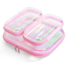 YEANIEGUOGI clear hard shell case pink 3pcs front view helps organize items at a glance.