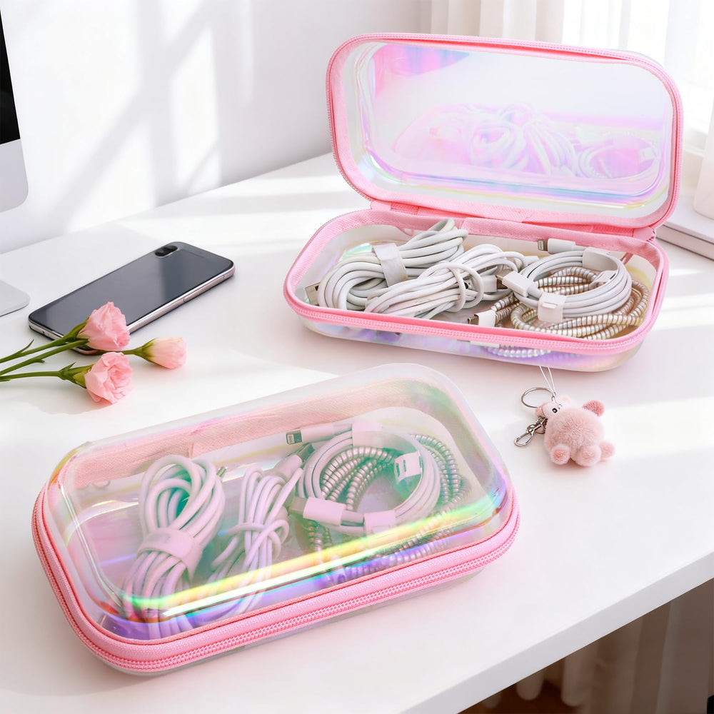 YEANIEGUOGI clear hard shell case pink 3pcs bathroom setup for toiletries organization.