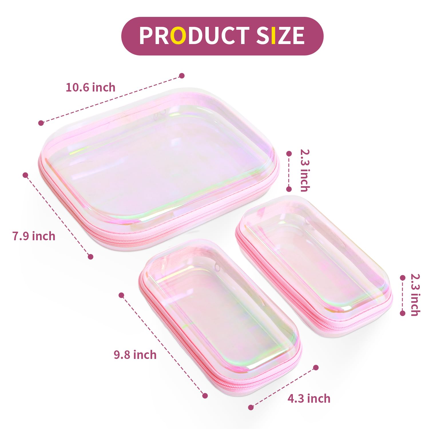 YEANIEGUOGI clear hard shell case pink 3pcs medium size stores cosmetics neatly on the go.