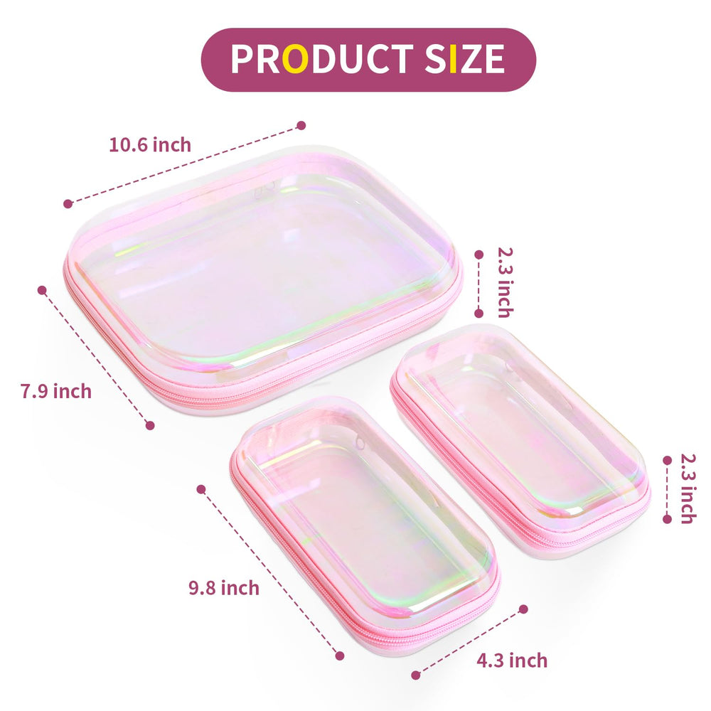 YEANIEGUOGI clear hard shell case pink 3pcs medium size stores cosmetics neatly on the go.