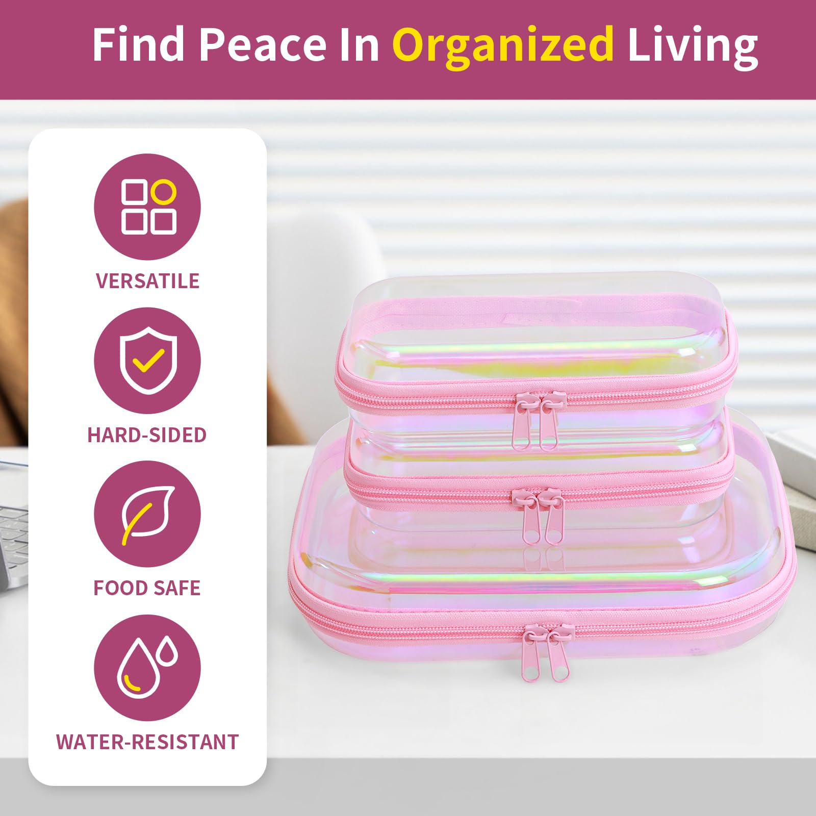 YEANIEGUOGI clear hard shell case pink 3pcs small size ideal for compact travel essentials.