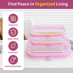 YEANIEGUOGI clear hard shell case pink 3pcs small size ideal for compact travel essentials.