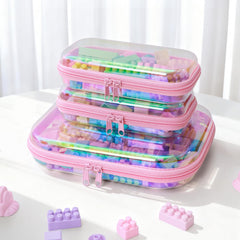 YEANIEGUOGI clear hard shell case pink 3pcs zipper detail shows durable portable organizer.