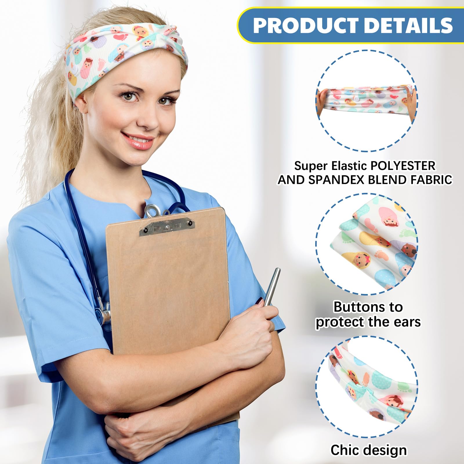 Yearntown nurse headbands two-button design reduces ear strain
