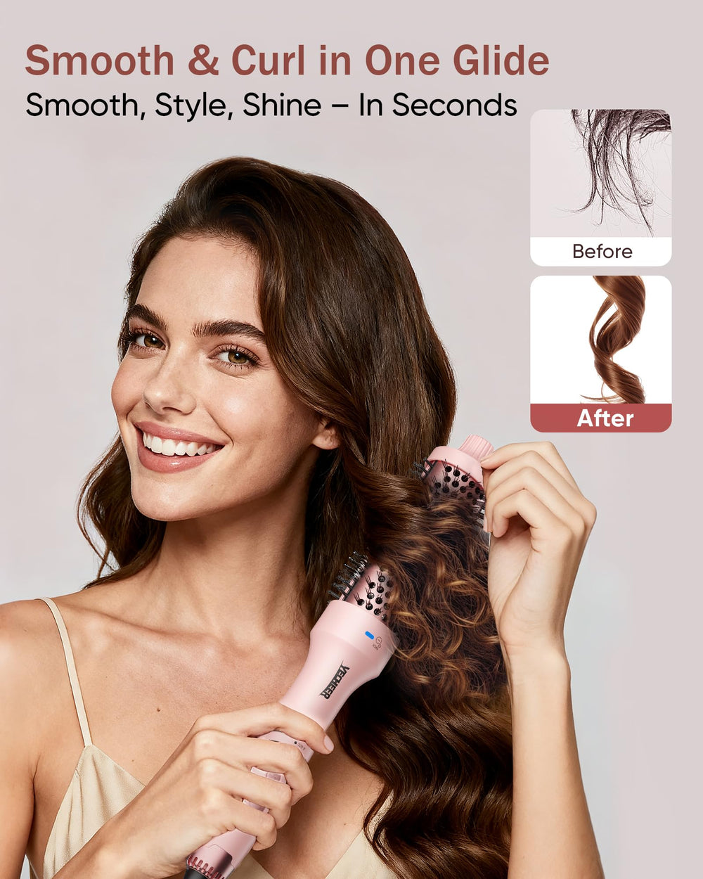YeCheer Thermal Brush pink finish highlights ergonomic, stylish hair tool.