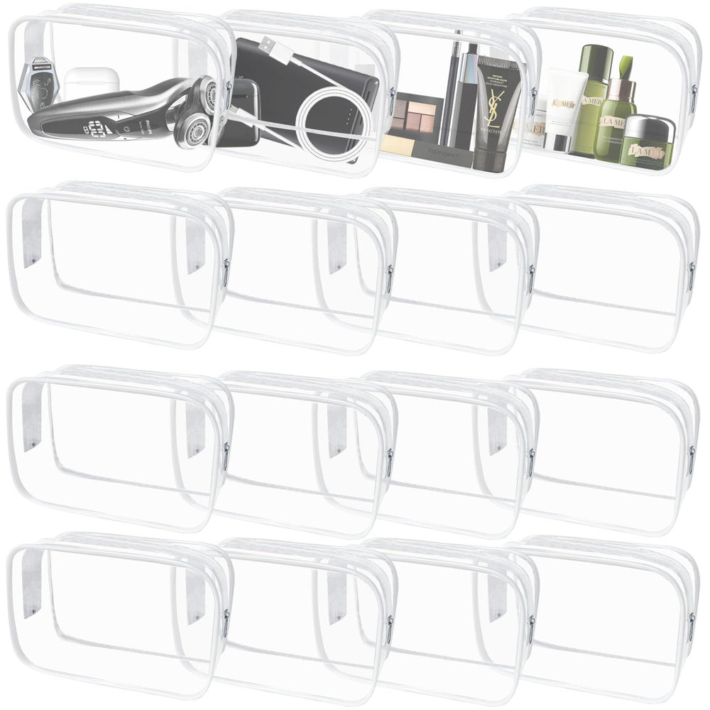 YedsIntu 16-piece clear makeup bags provide quick item visibility for fast packing.