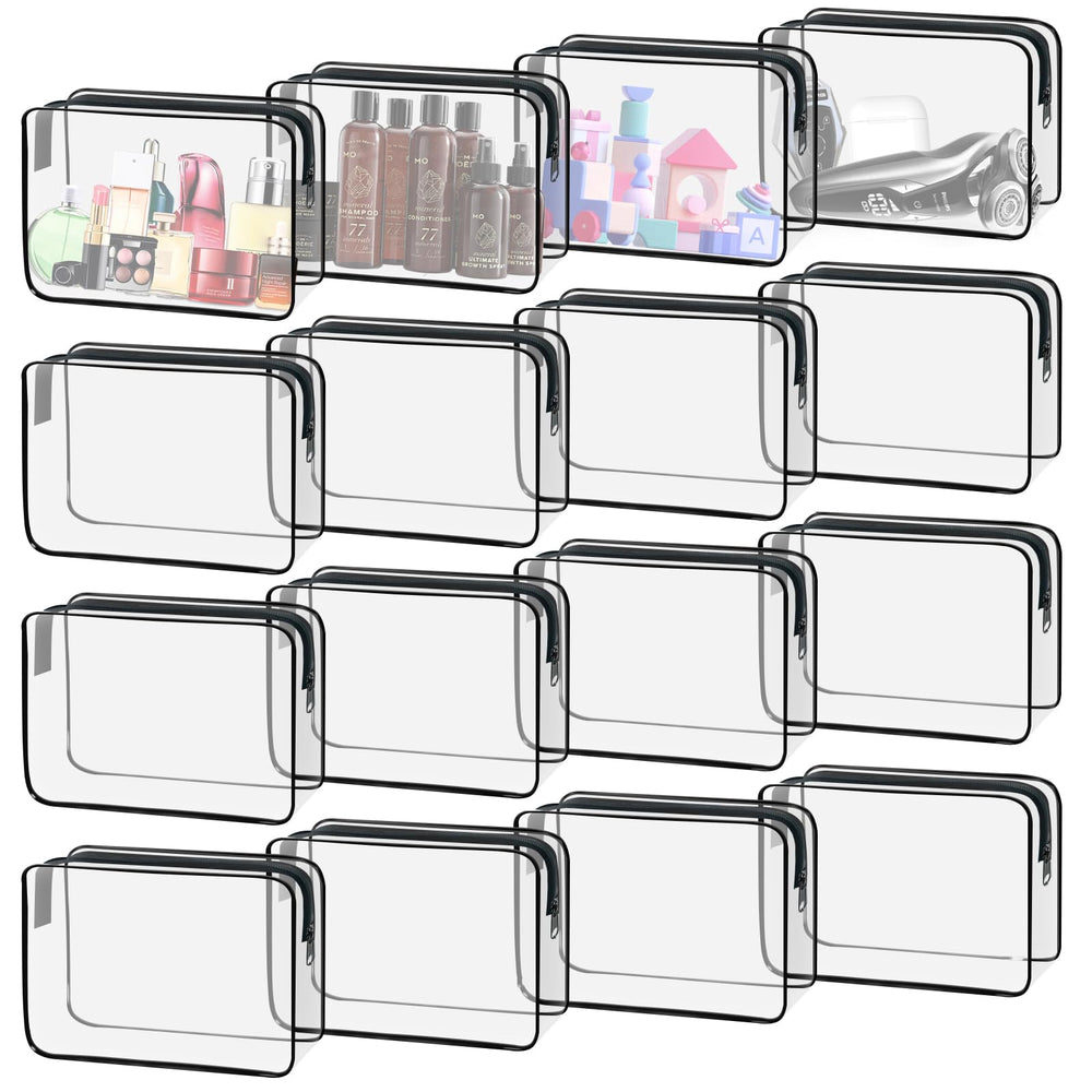 YedsIntu 16-pack clear cosmetic bags organize travel toiletries neatly.