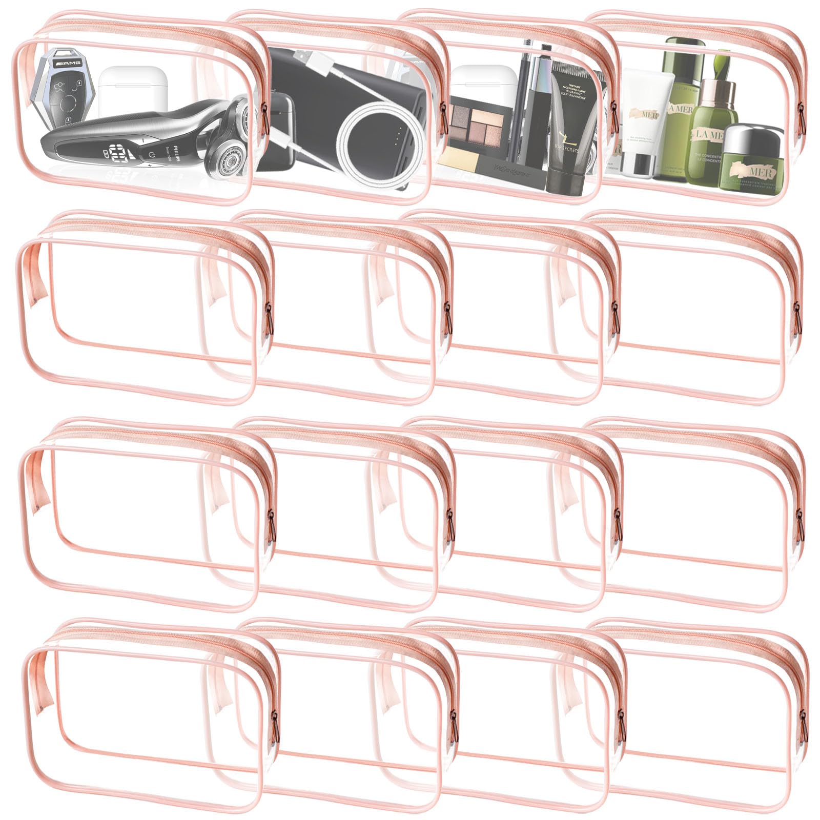 YedsIntu clear makeup bags 16pcs peach pink for quick visibility and packing