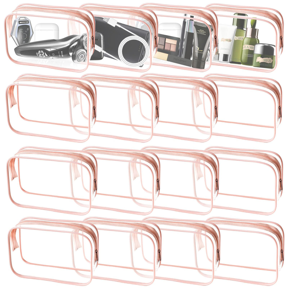 YedsIntu clear makeup bags 16pcs peach pink for quick visibility and packing