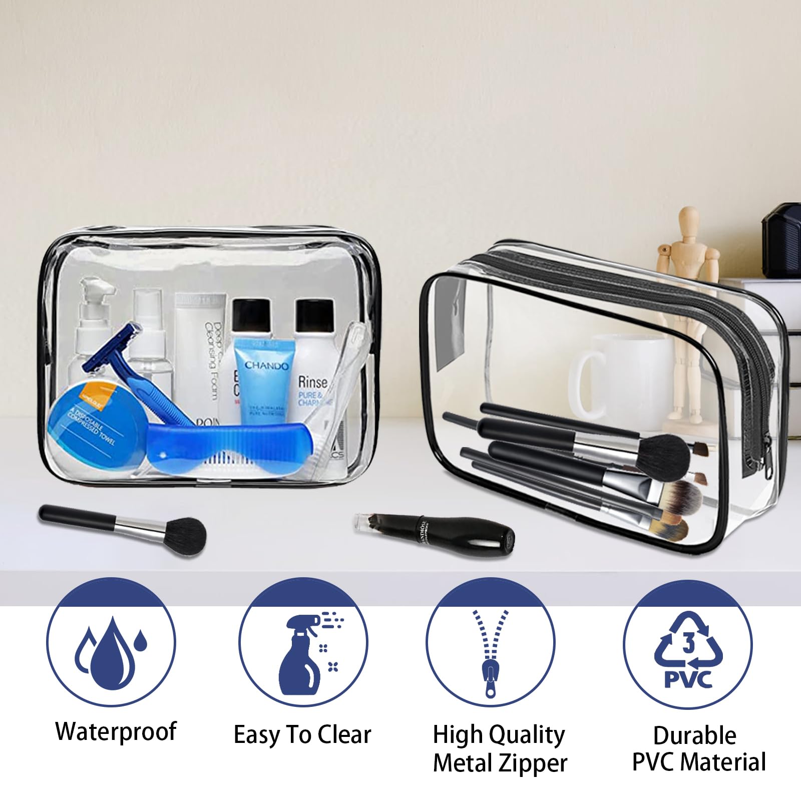 YedsIntu clear PVC material lets you view contents at a glance.