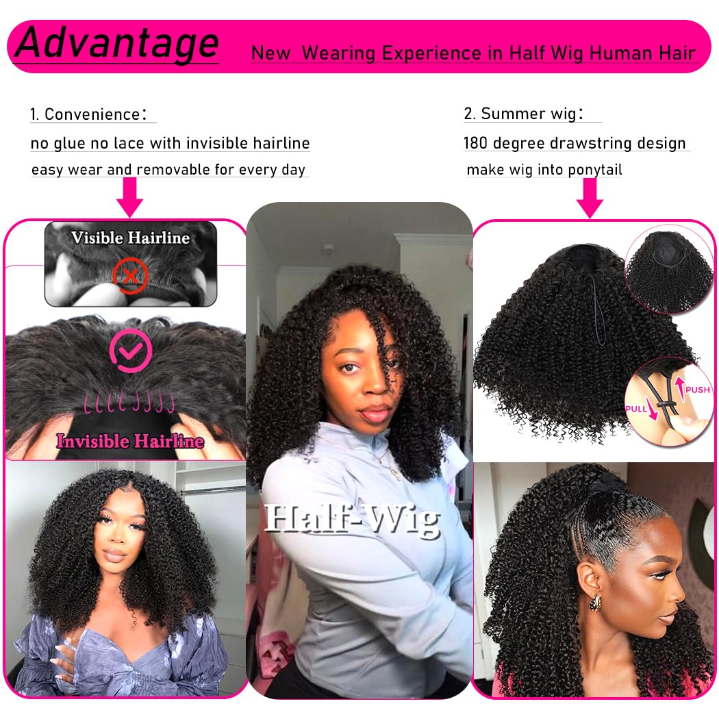 Yeelice Hair kinky curly half wig drawstring closeup highlights adjustable fit