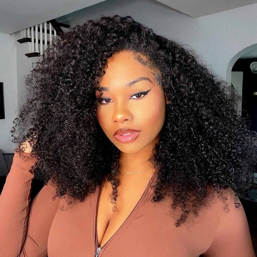 Yeelice Hair kinky curly half wig model wearing shows natural edge blending for everyday wear