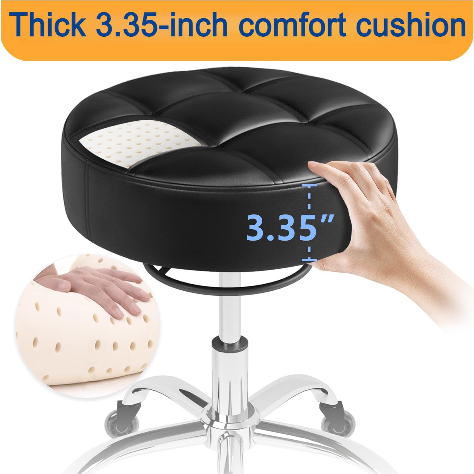 YEEZEE rolling stool 360-degree swivel for smooth, effortless motion.