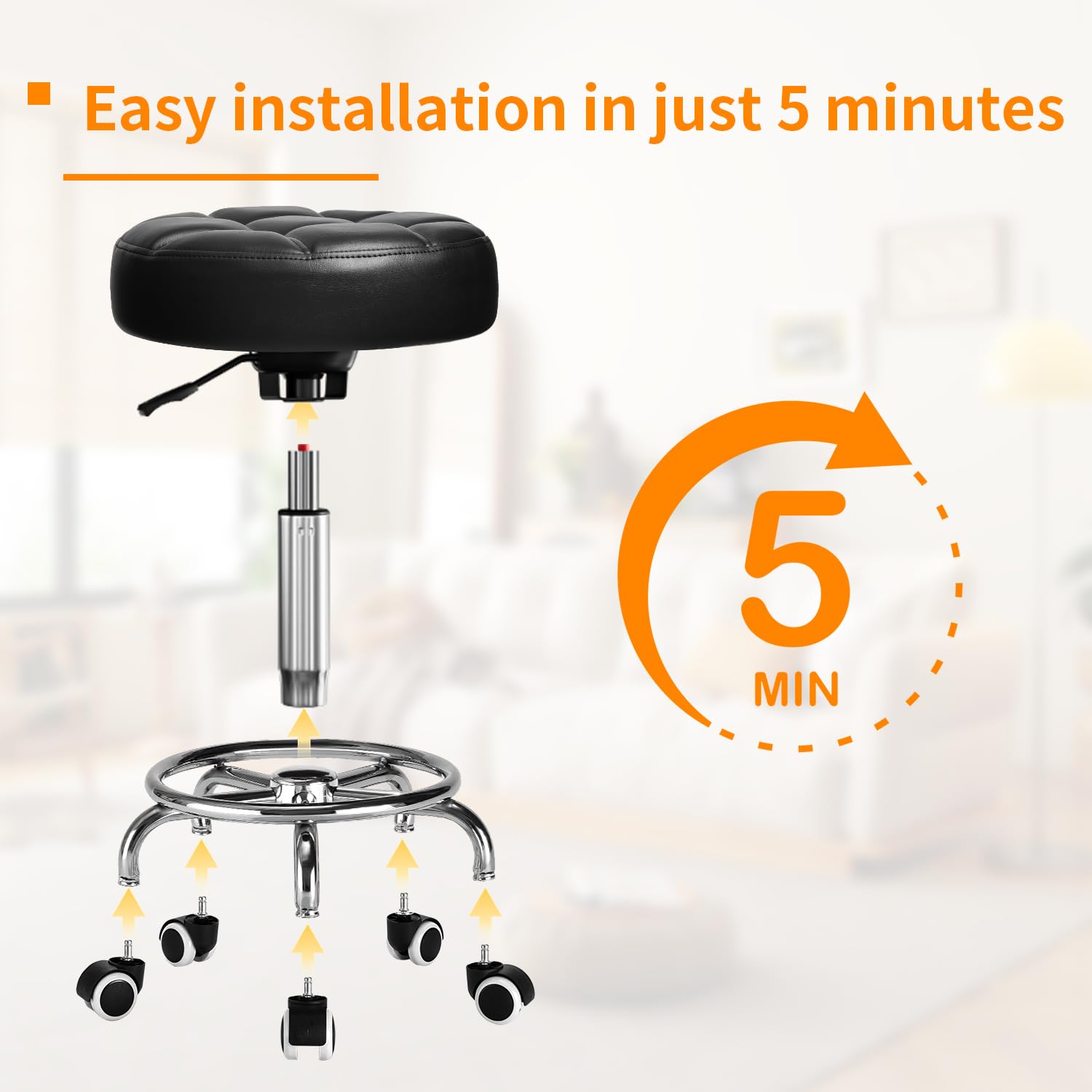 YEEZEE rolling stool in a salon setting showcases versatile use