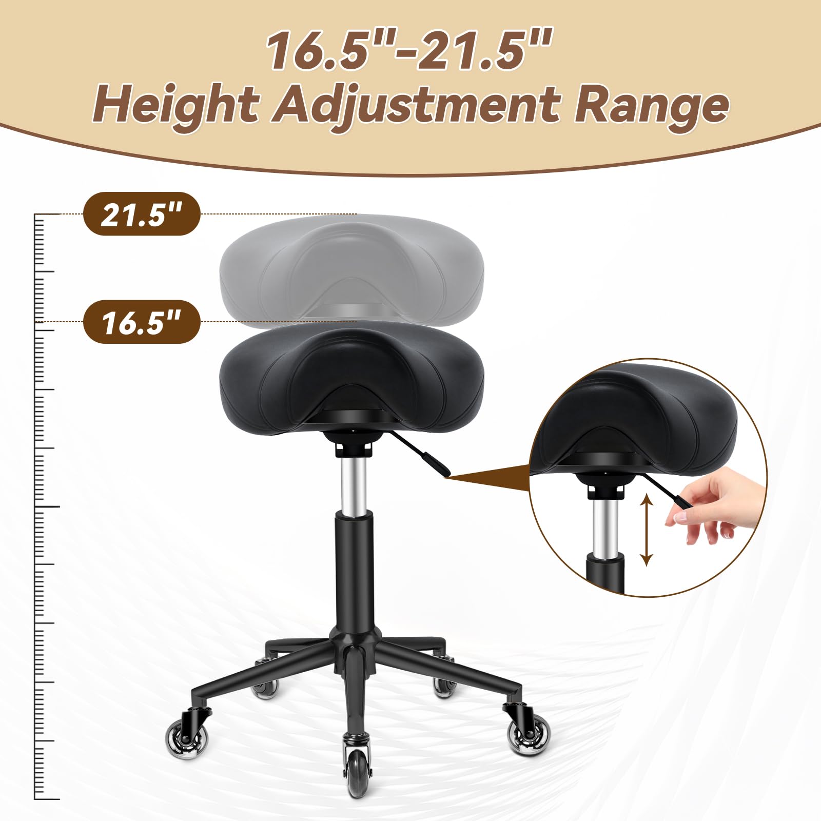 YEEZEE Saddle Stool stable base maintains balance on various floors.