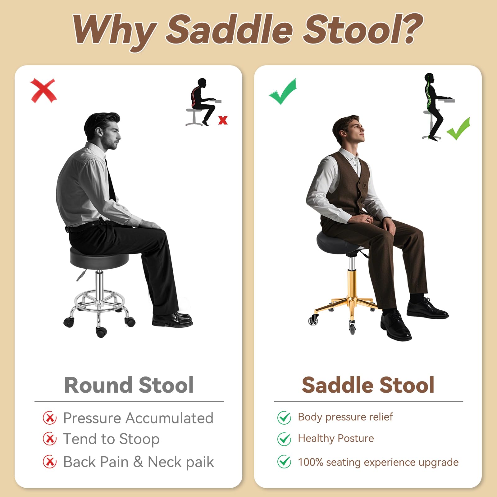 YEEZEE saddle stool noiseless rolling shows no creaks