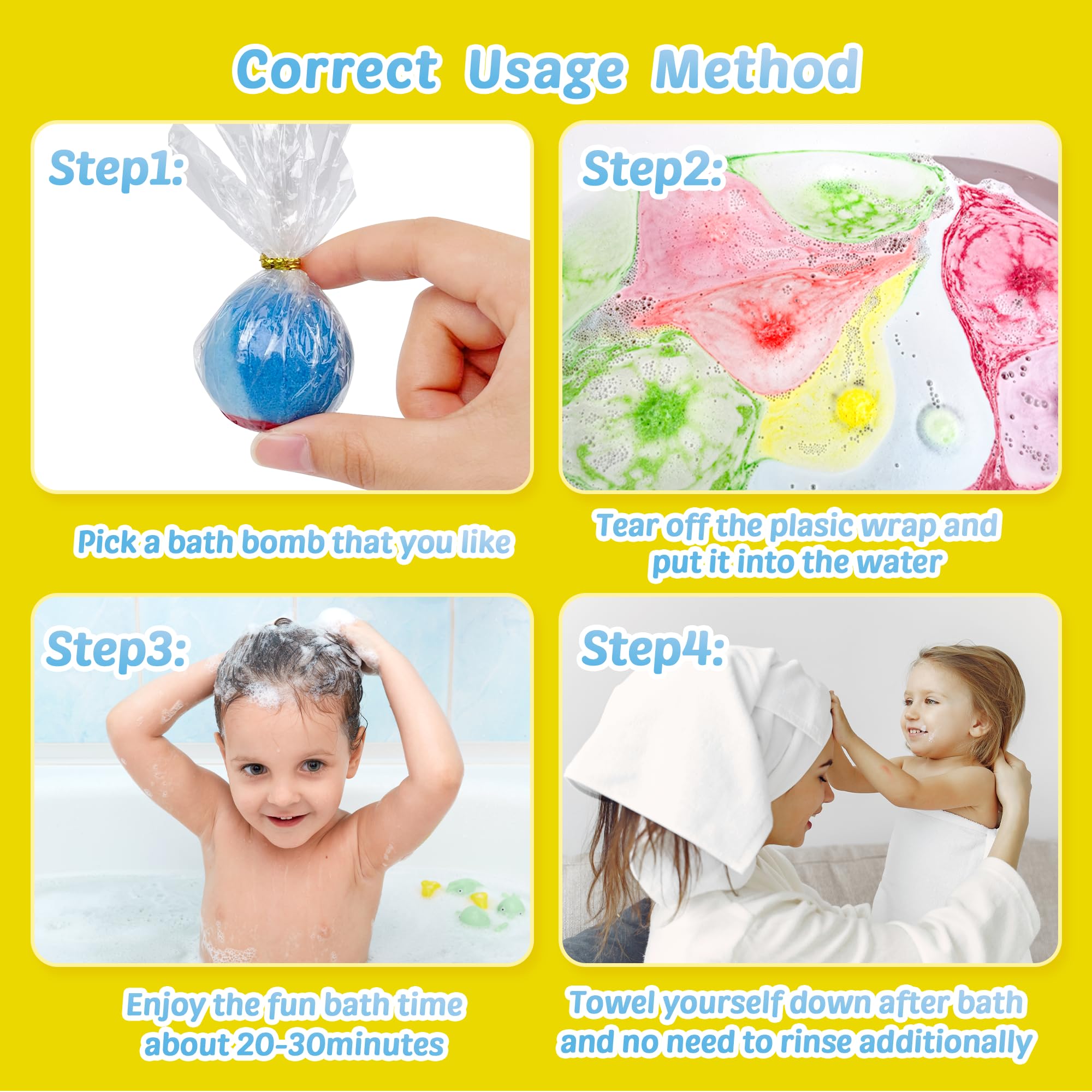Yekery safe bath bombs suitable for ages 3 to 10.
