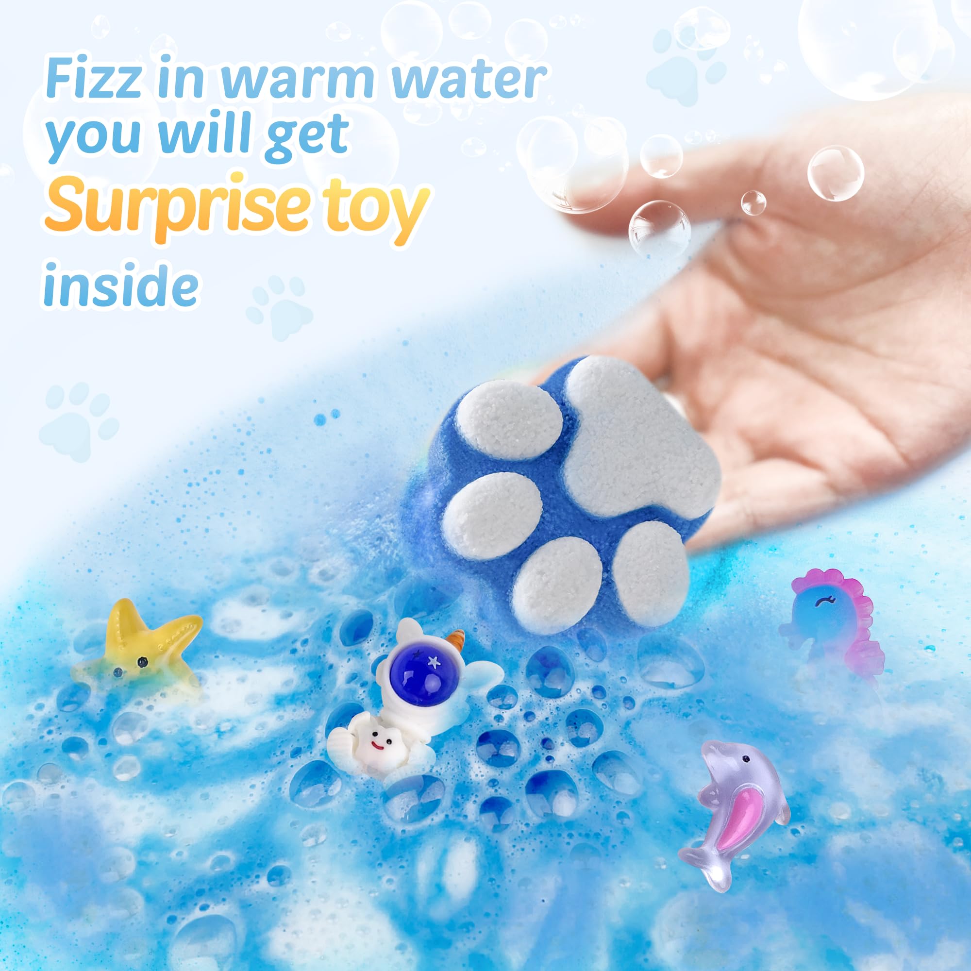 Surprise toy visible inside a Yekery bath bomb during bath time