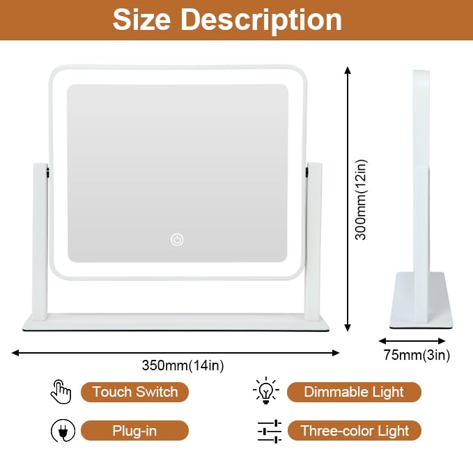 YEKKOPT 14x12-inch vanity mirror arc design for comfortable, full-body makeup views.