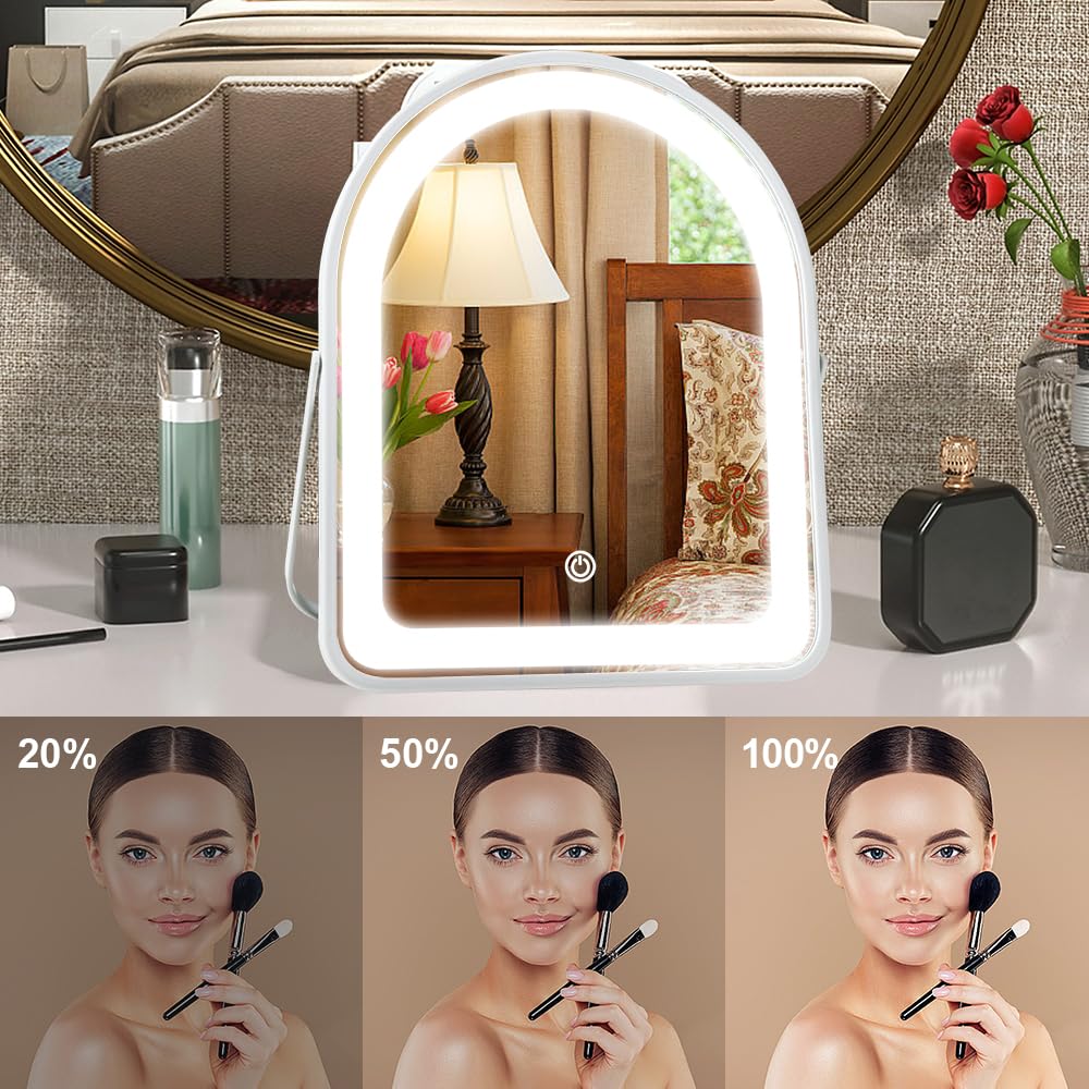 YEKKOPT compact desk mirror functioning as a soft night light