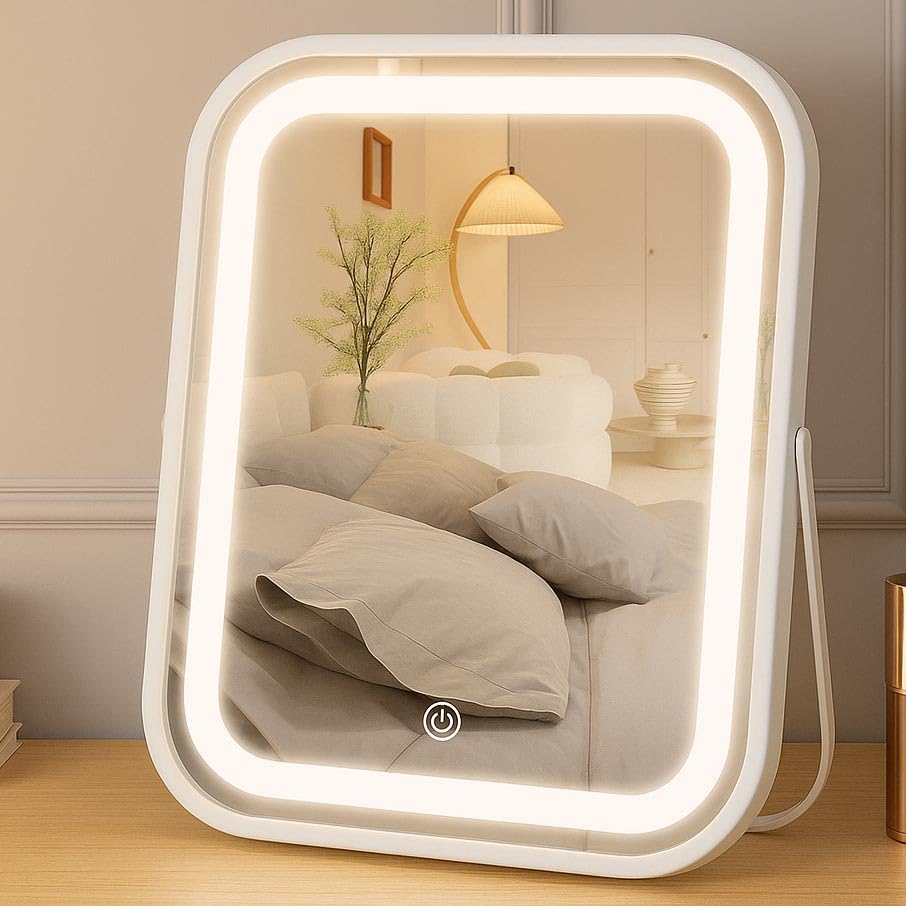 YEKKOPT lighted makeup mirror brightness control for precise makeup lighting.