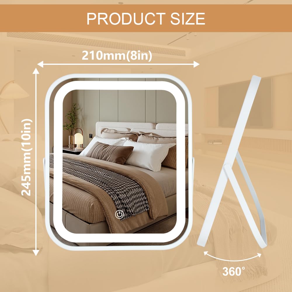 YEKKOPT lighted makeup mirror U-shaped design for wide, distortion-free viewing.