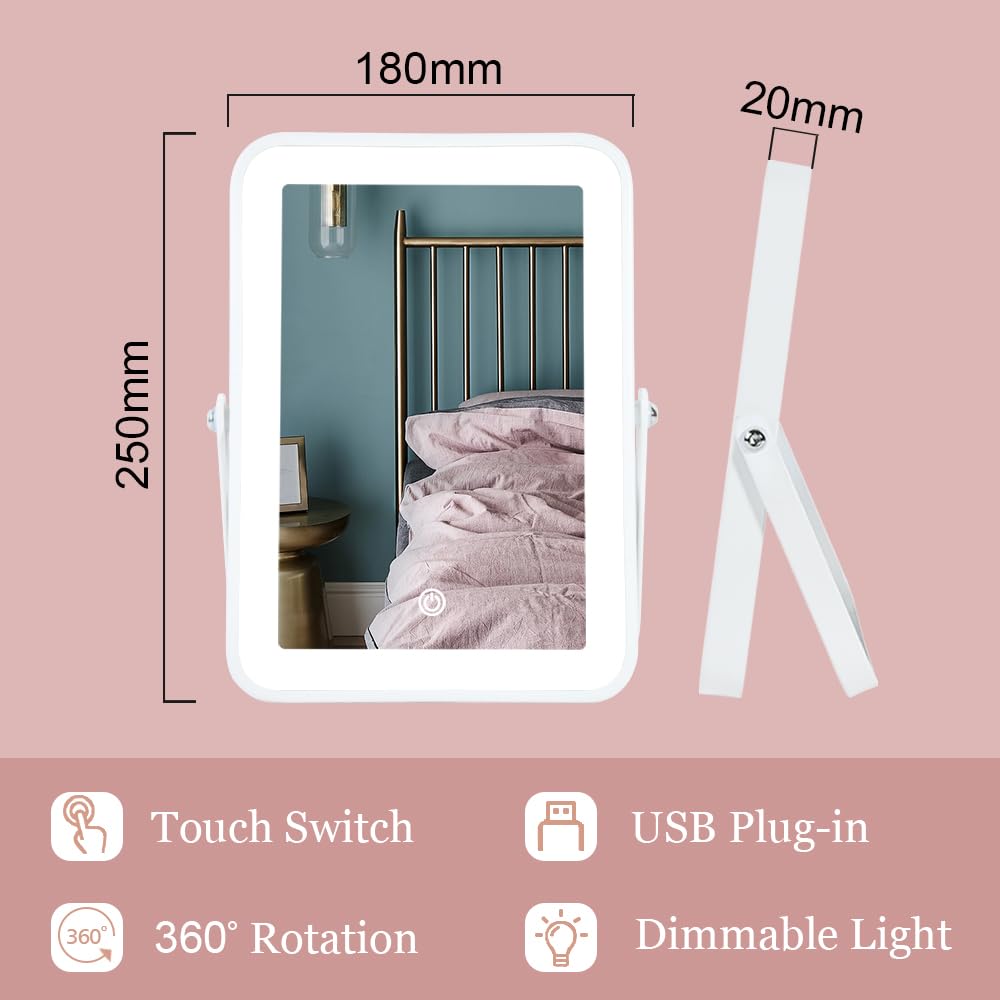 YEKKOPT mirror brightness control showcases dimmable LED lighting for precise makeup.
