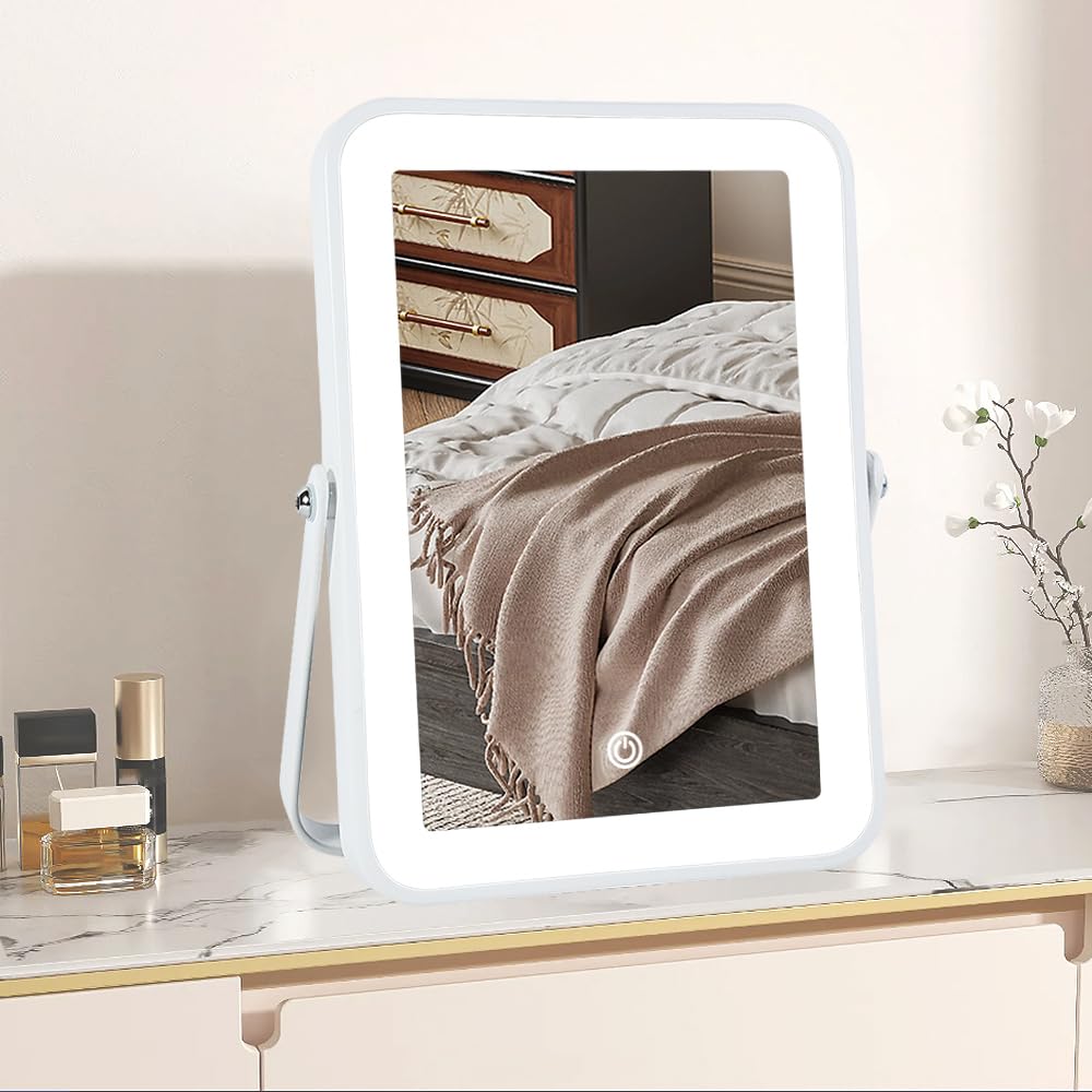 YEKKOPT rechargeable makeup mirror front view with adjustable brightness for flattering lighting.