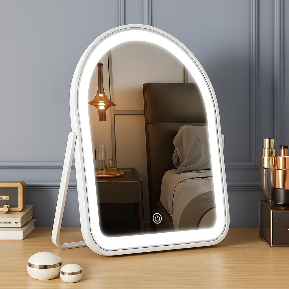 YEKKOPT rechargeable vanity mirror with lights illuminated for precise makeup application