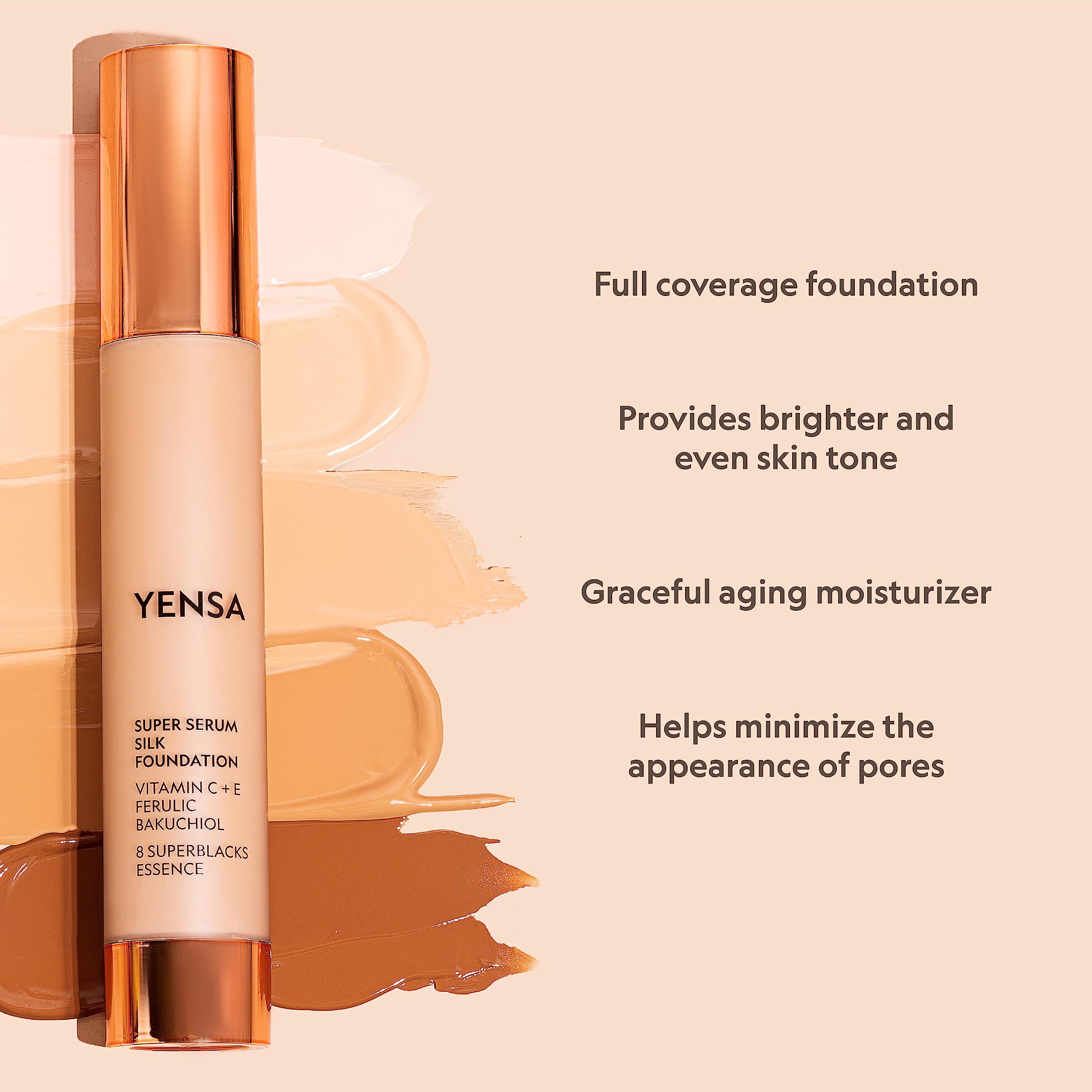 YENSA Serum Foundation Light Medium 1 blended on face — even complexion with subtle glow.