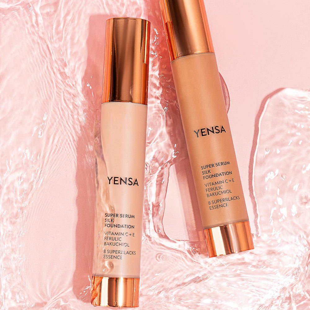 YENSA Serum Foundation Light Medium 1 swatch — full coverage with luminous finish.