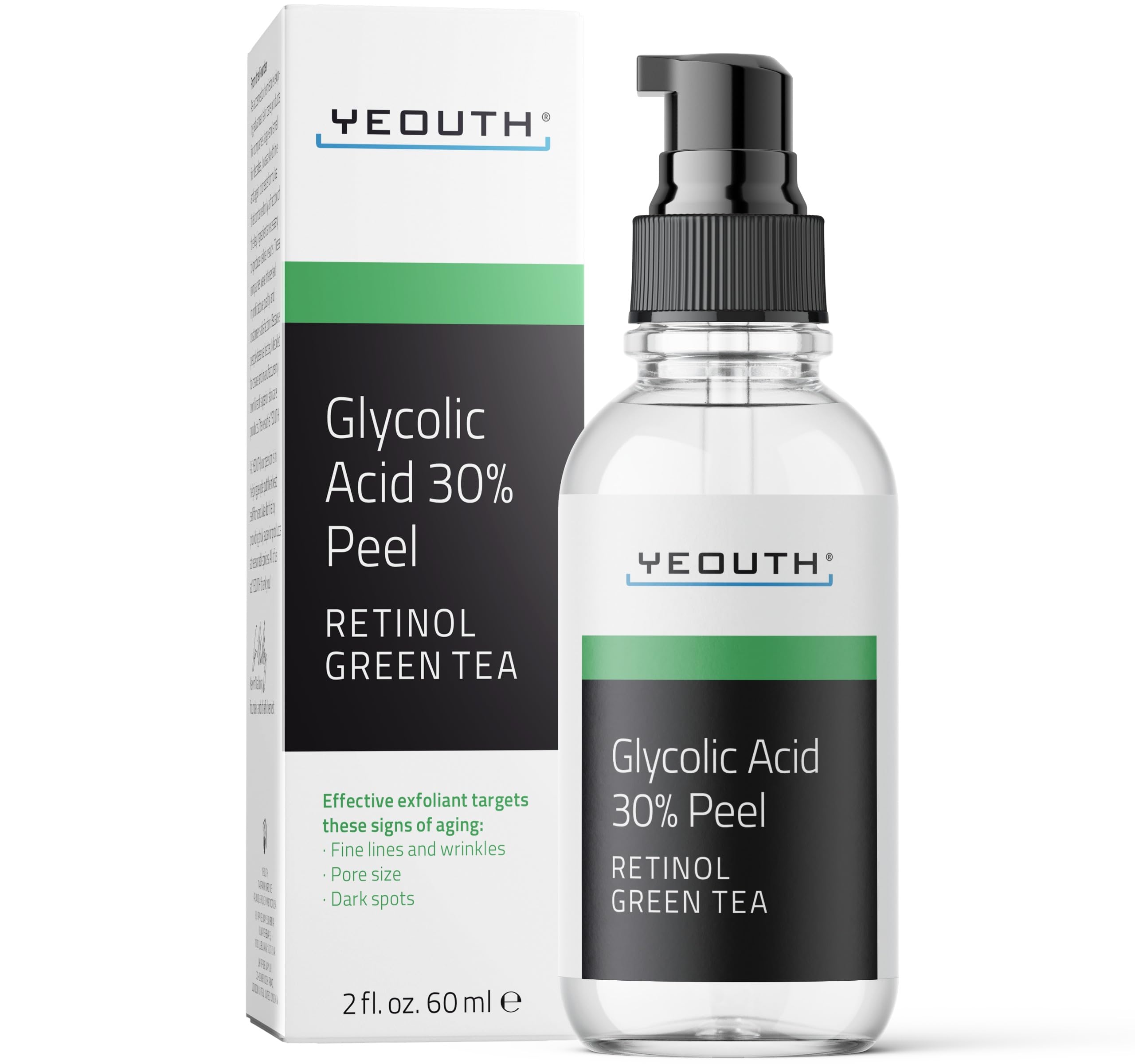 YEOUTH glycolic acid peel bottle closeup for at-home exfoliation and refreshed skin.