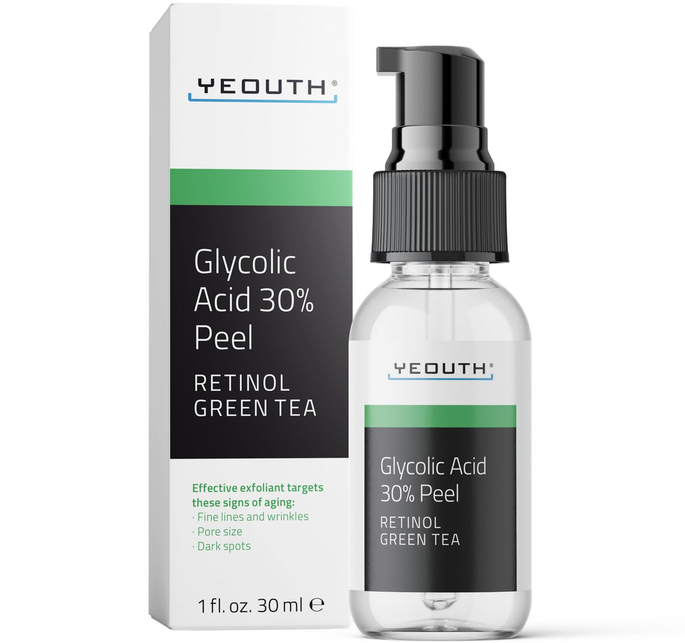 YEOUTH Glycolic Acid Peel bottle for at-home exfoliation and smoother skin.