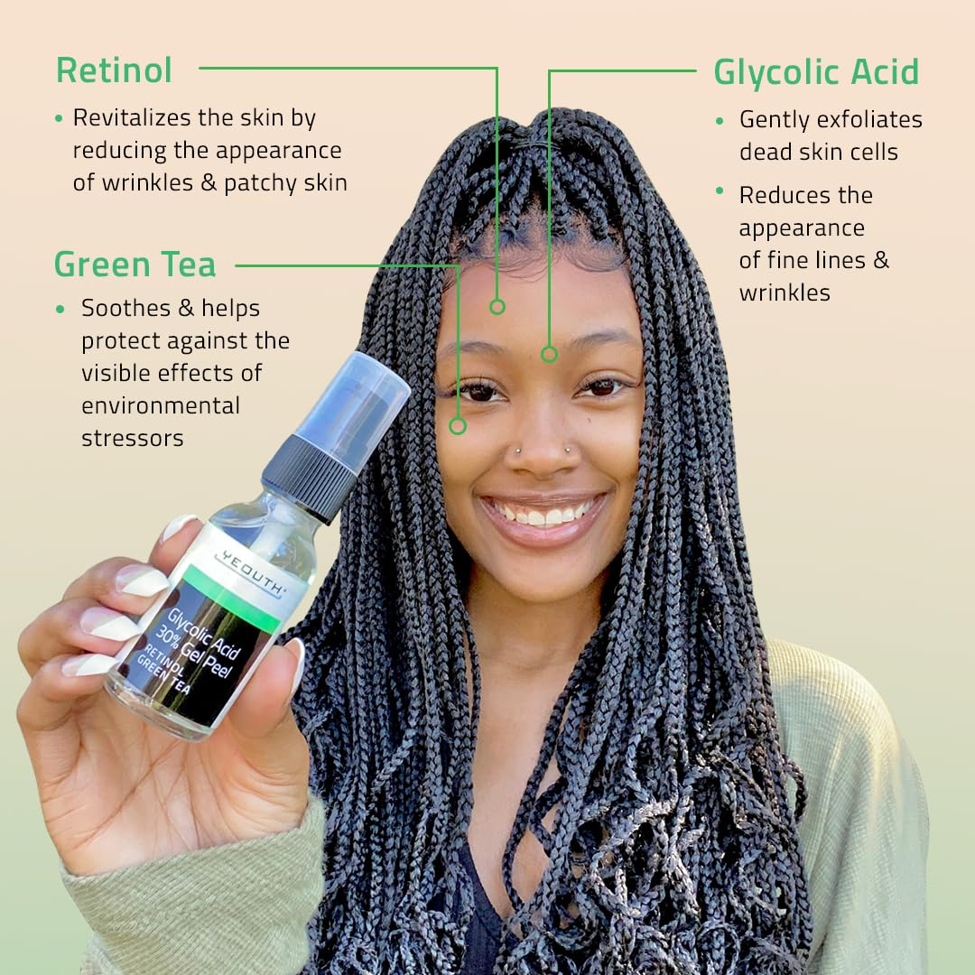 YEOUTH glycolic peel application on hand demonstrates an 8-minute facial treatment.